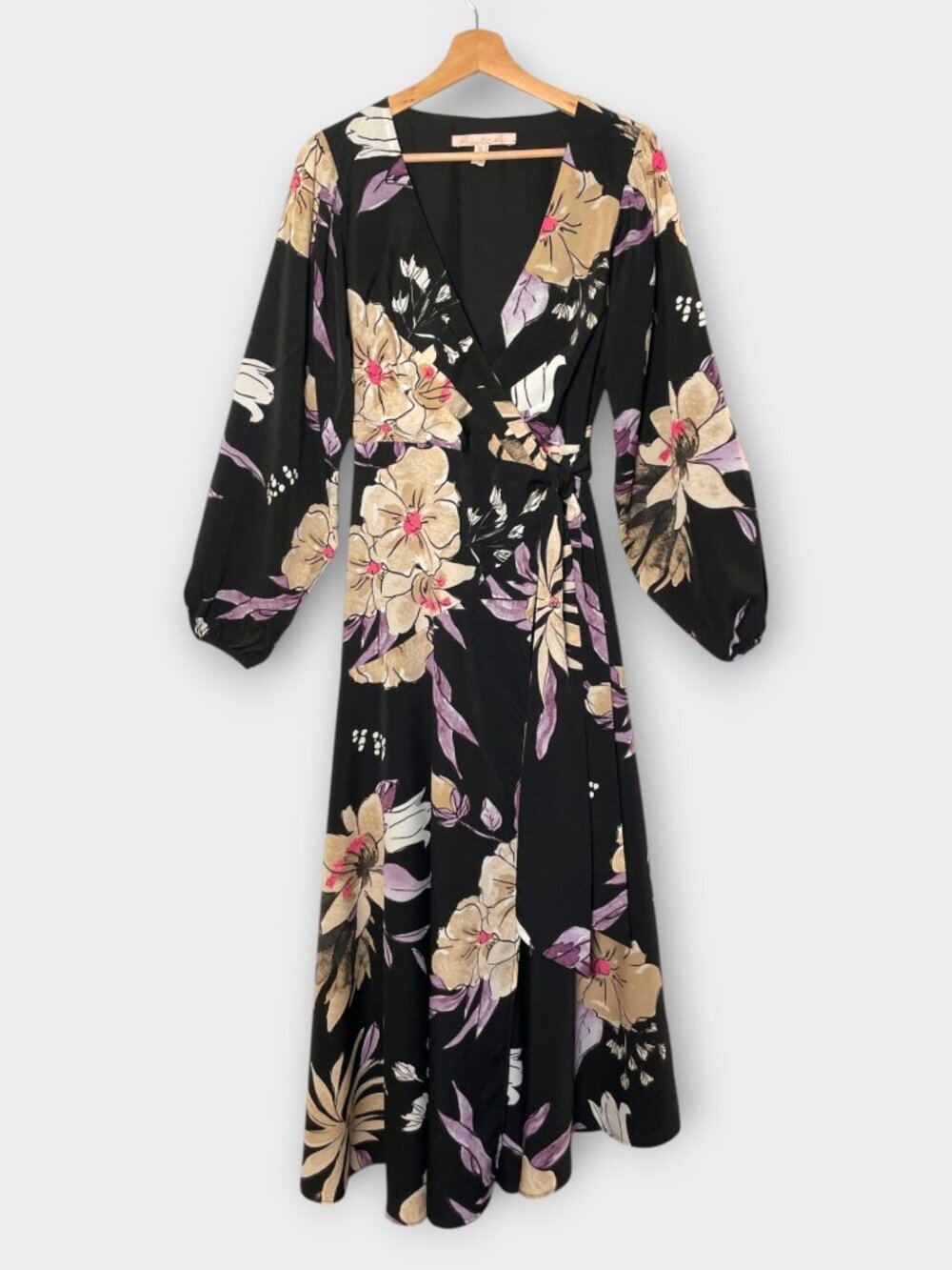 Anthropologie Hutch Wrap Midi Dress V-Neck Long Sleeve Tie Waist S